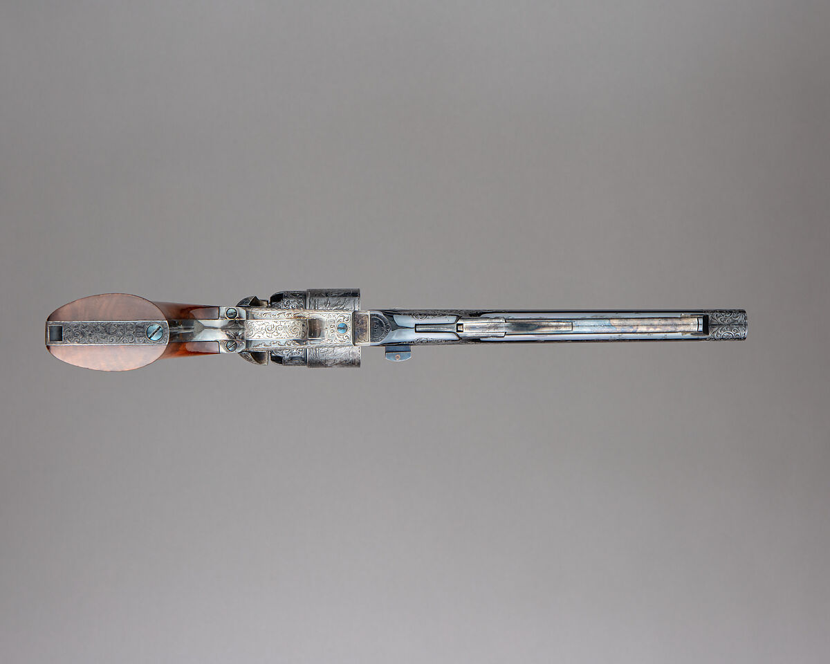 Cased Colt Model 1860 Army Percussion Revolver, Serial no. 7569, with Accessories, Samuel Colt (American, Hartford, Connecticut 1814–1862), Steel, brass, silver, gold, wood (mahogany), textile, American, Hartford, Connecticut