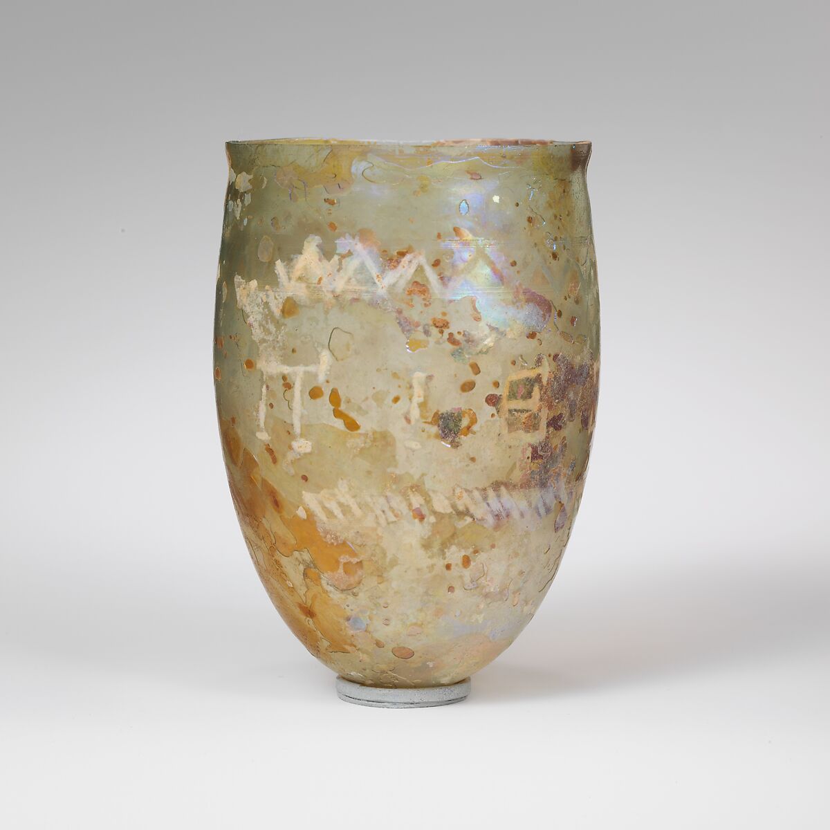 Glass beaker with cut inscription, Glass, Roman, Syrian 