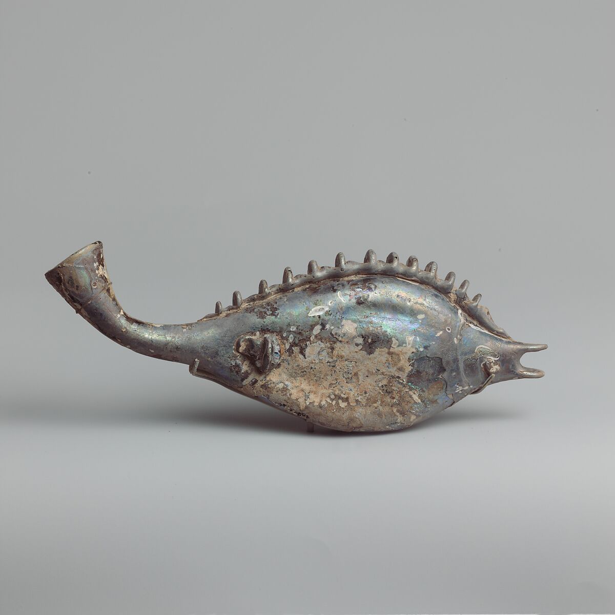 Glass flask in the form of a fish, Glass, Roman 