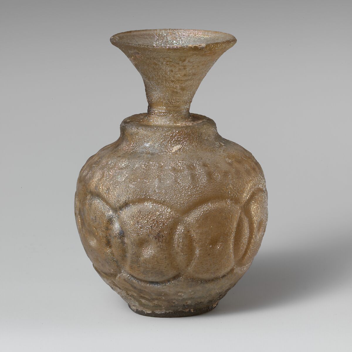 Glass flask decorated with intersecting circles, Glass, Roman 