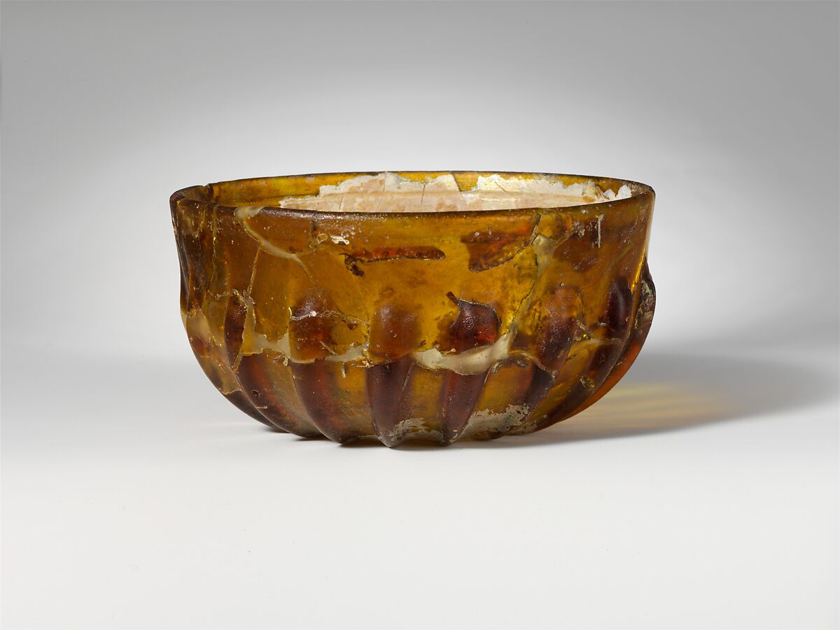 Glass ribbed bowl, Glass, Roman 