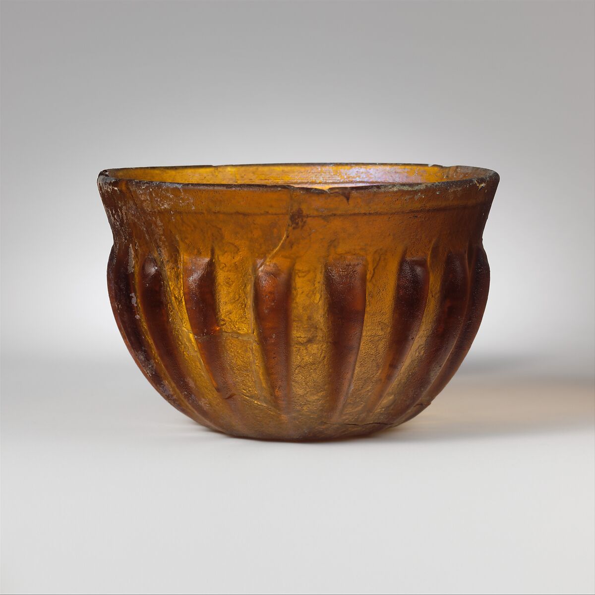 Glass ribbed bowl, Glass, Roman 