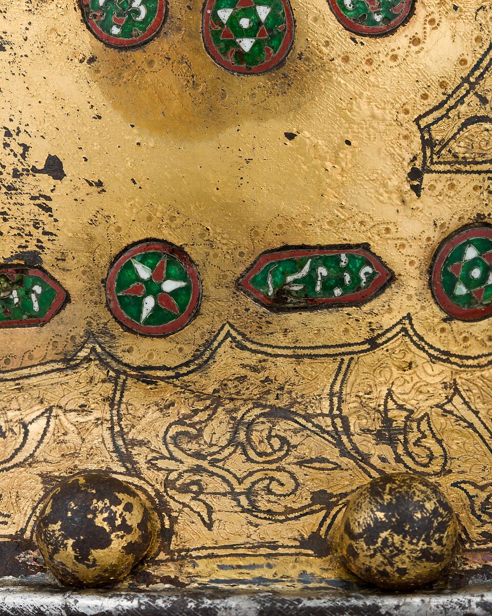 Helmet (Sallet), Steel, iron, gold, silver, cloisonné enamel, leather, textile, Spanish, possibly Granada
