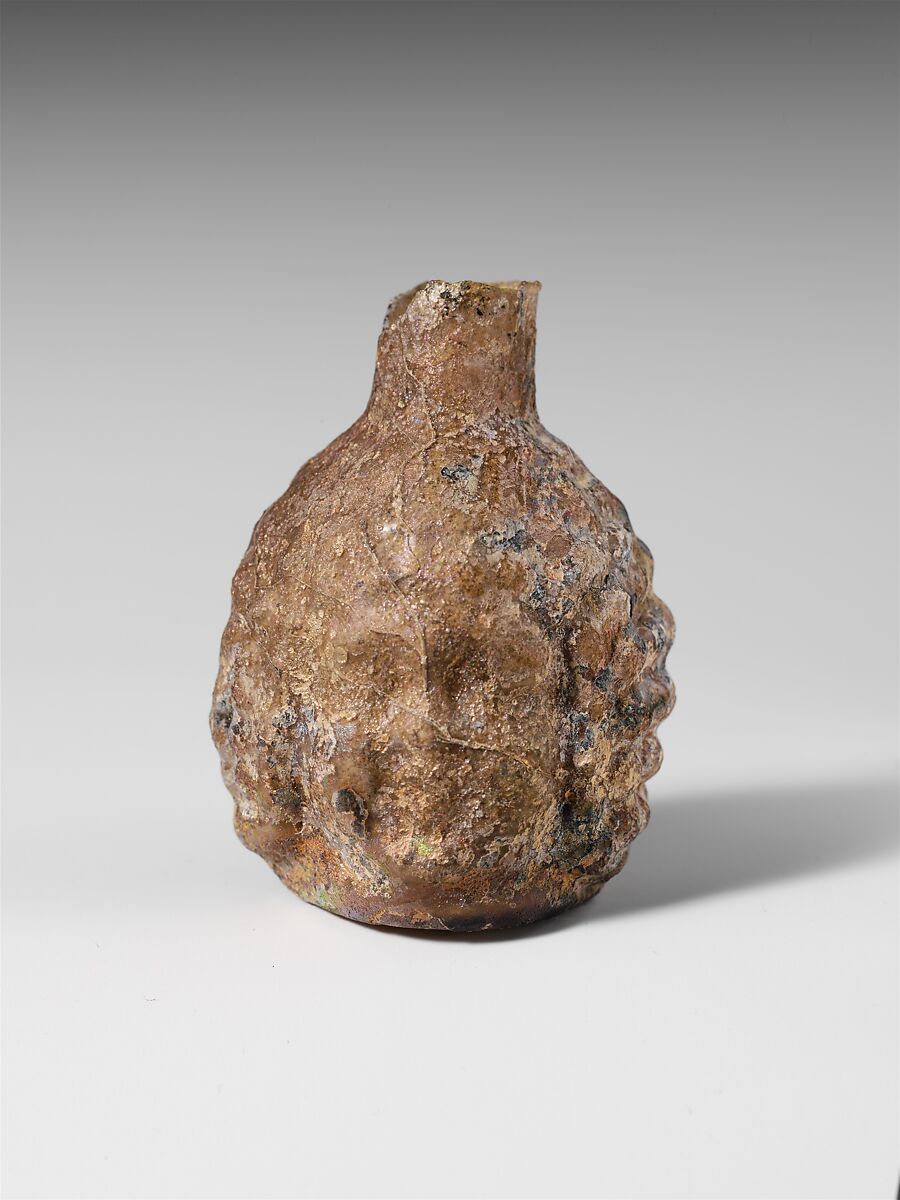 Glass head-shaped flask, Glass, Roman 