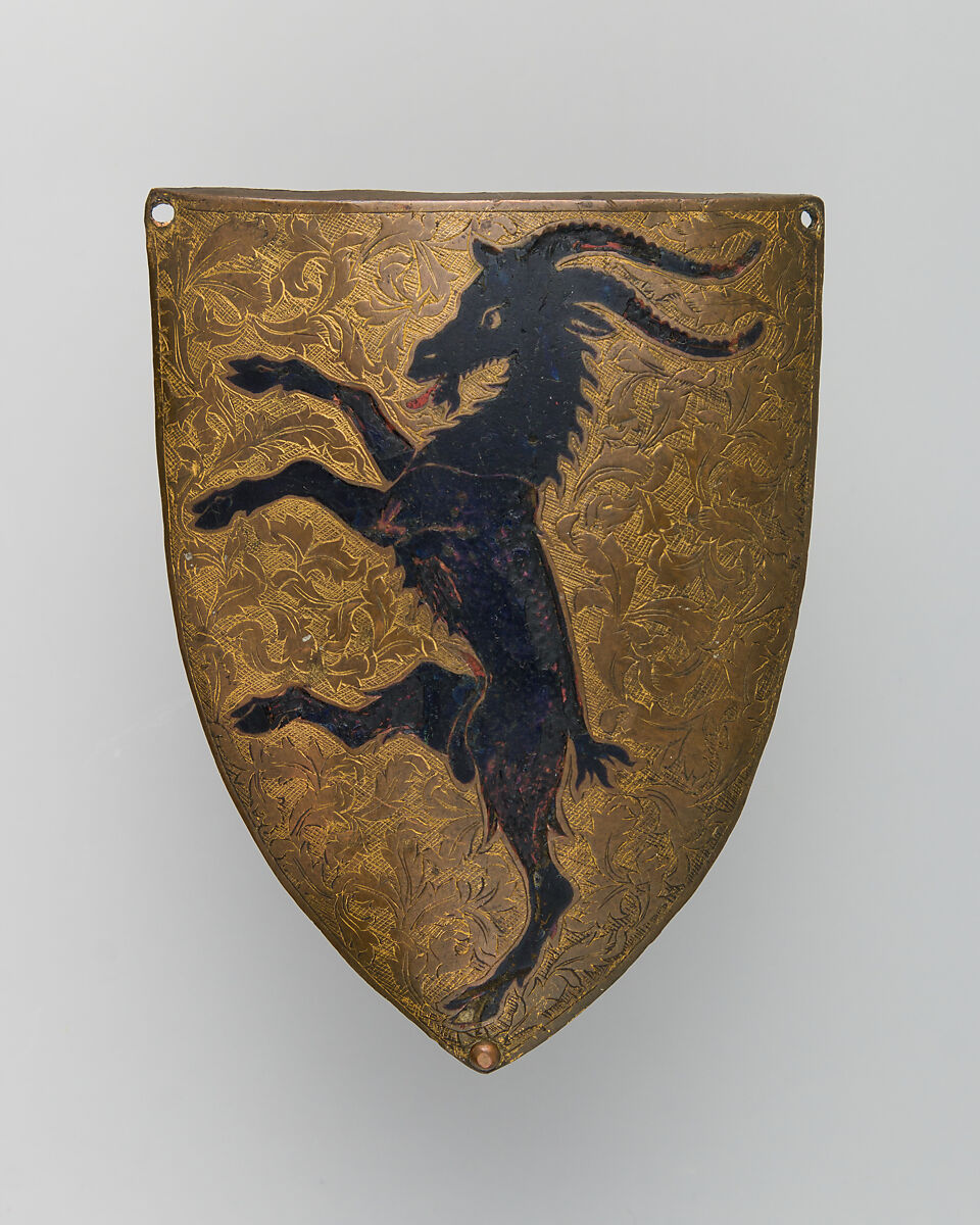 Messenger Badge and Shield, Iron, copper, bronze, gold, enamel, possibly Italian 