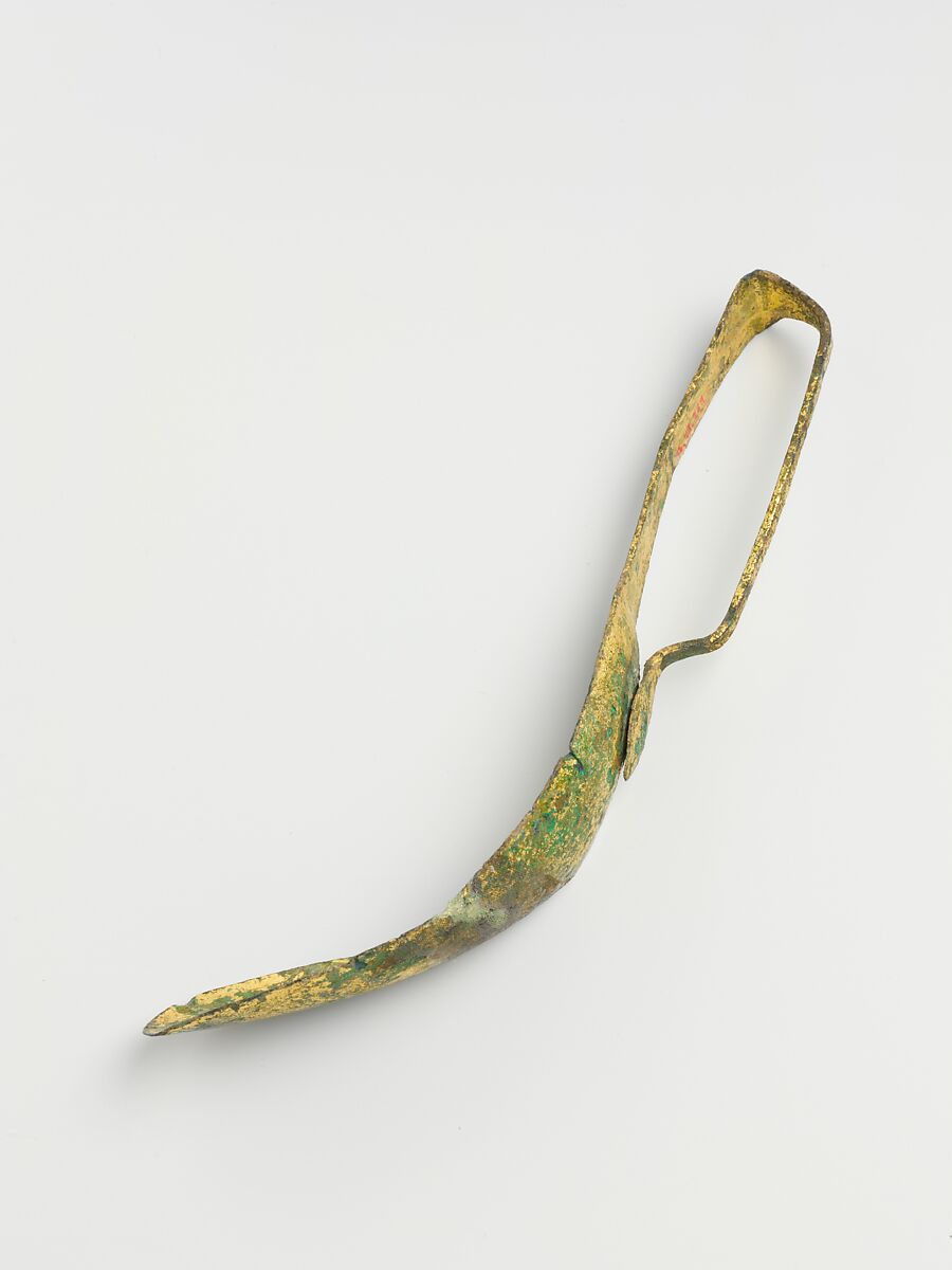 Gilt bronze strigil, Bronze, Gold, Roman 