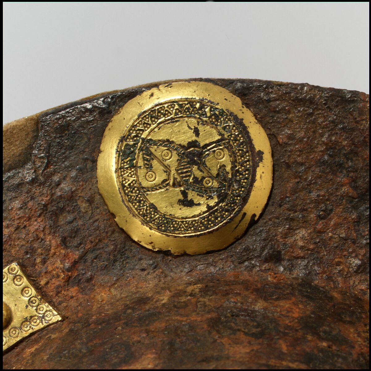 Two Shield Bosses (Umbos), Iron, copper alloy, gold, Western European, Langobardic