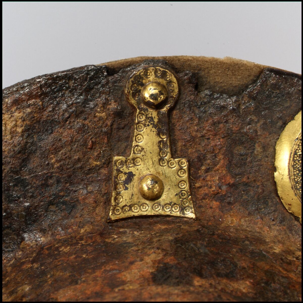 Two Shield Bosses (Umbos), Iron, copper alloy, gold, Western European, Langobardic