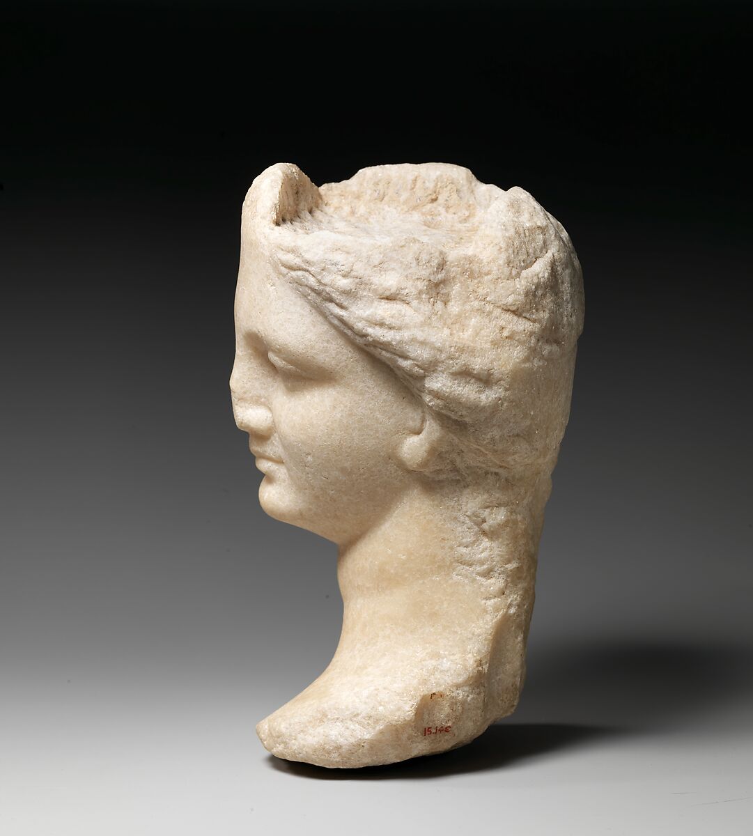 Marble head of a girl from a small statue, Marble, Island, Greek