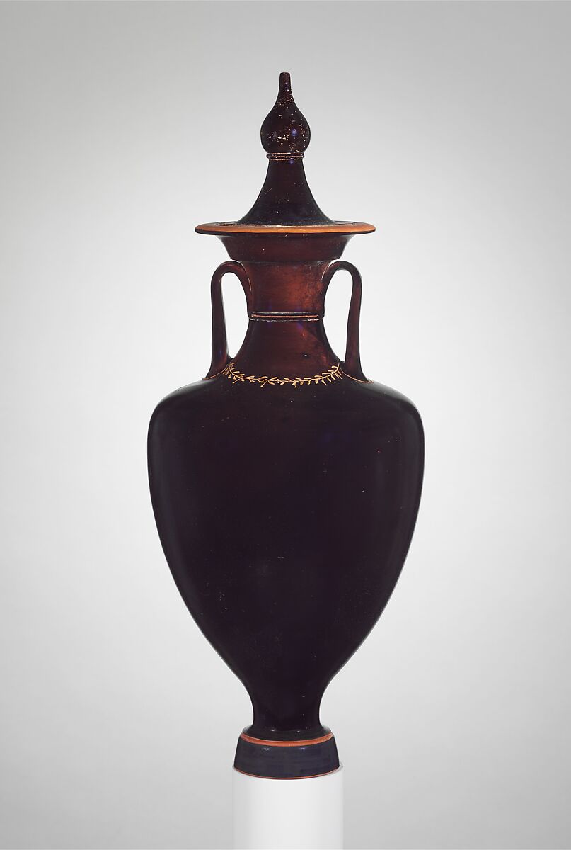 Terracotta amphora with lid (jar), Terracotta, Greek, Attic 