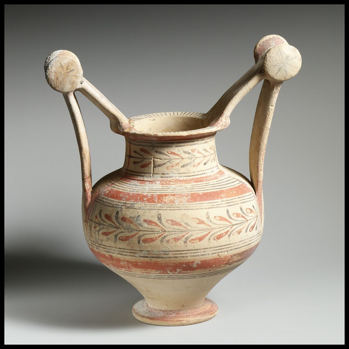 Terracotta trozella (two-handled jar), Terracotta, Native Italic, Apulian, Messapian 