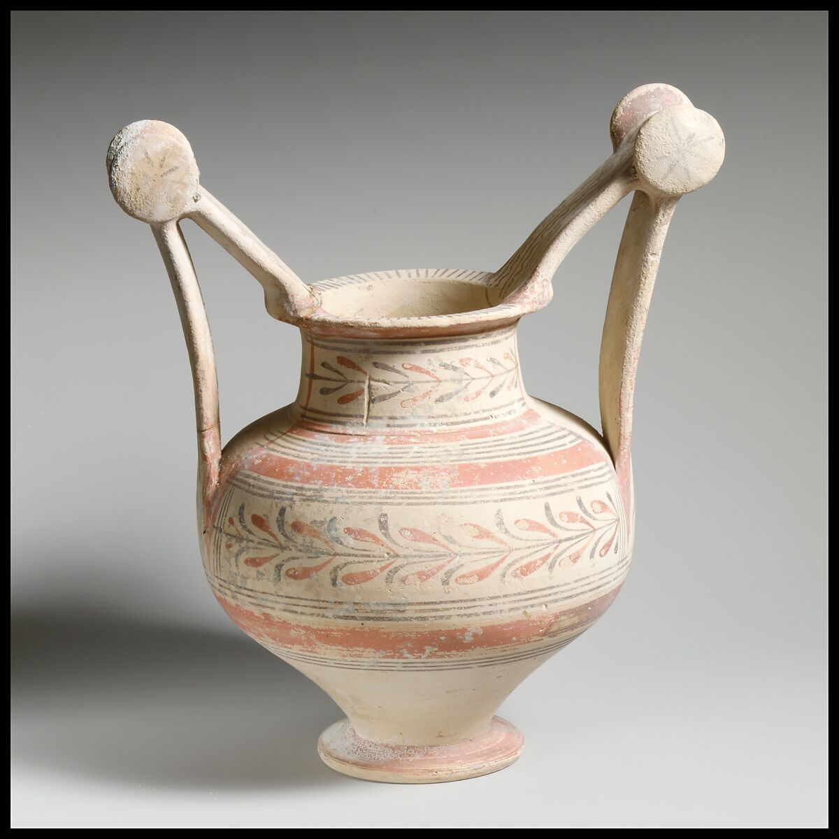 Terracotta trozella (two-handled jar), Terracotta, Native Italic, Apulian, Messapian