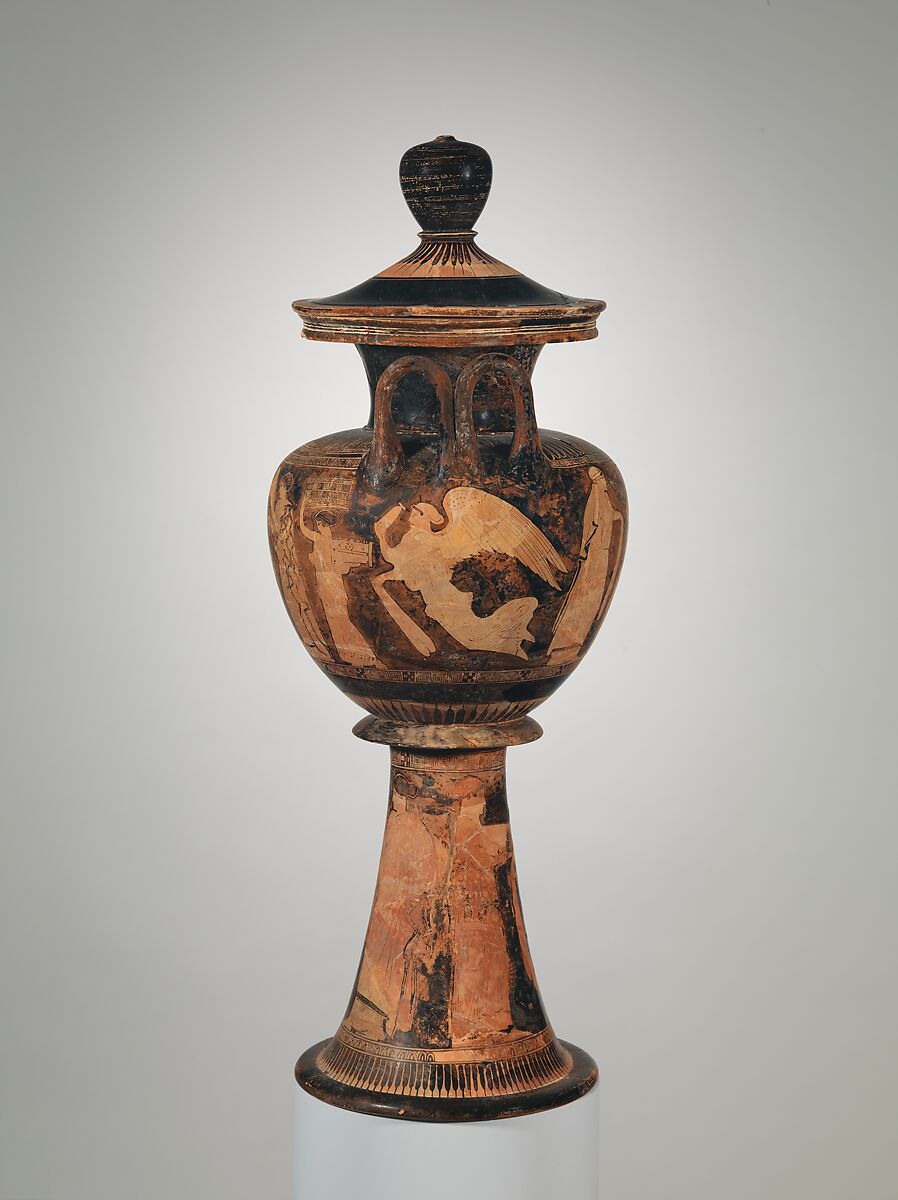 Terracotta lebes gamikos (round-bottomed bowl with handles and stand used in weddings), Attributed to the Washing Painter, Terracotta, Greek, Attic