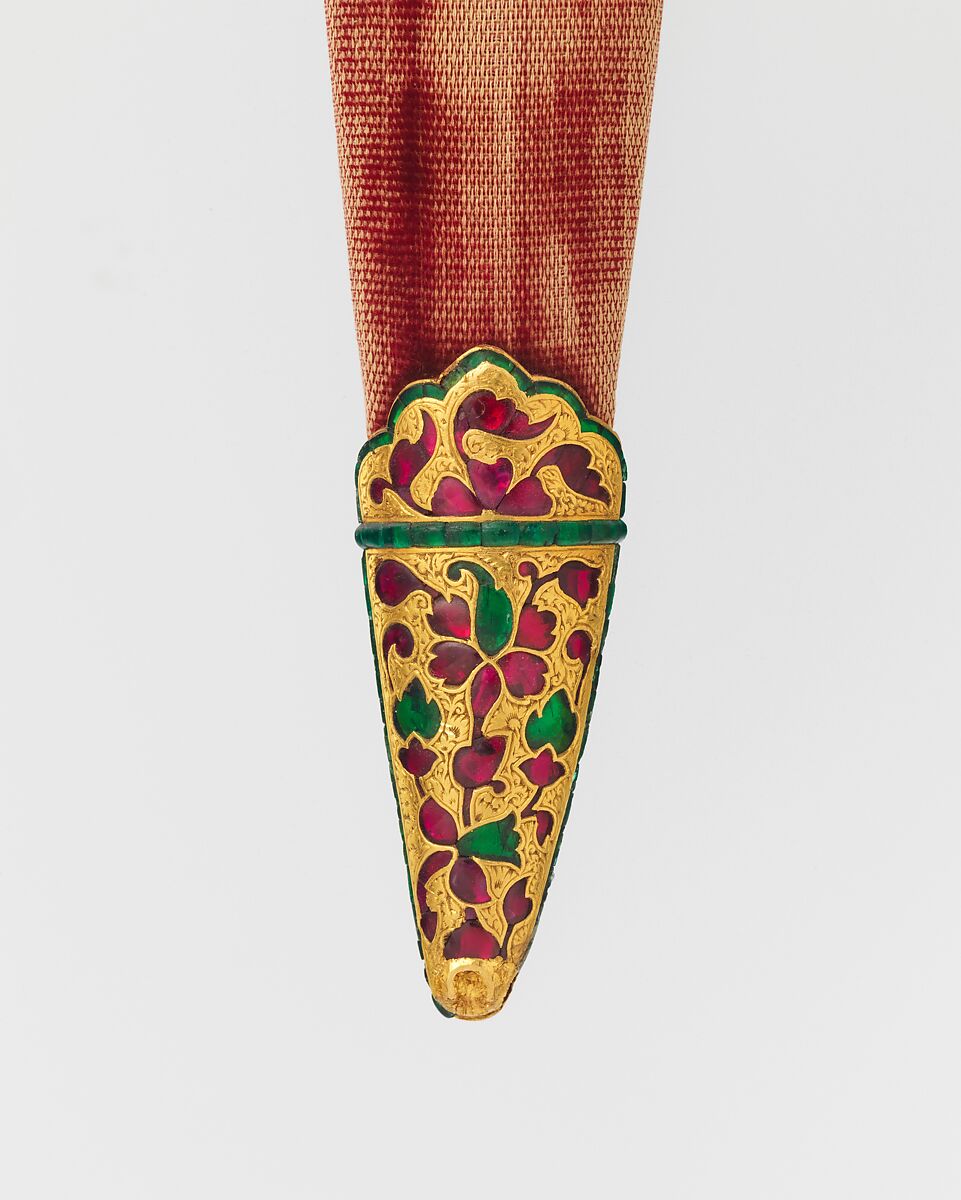 Dagger with Scabbard, Steel, iron, gold, rubies, emeralds, glass, wood, textile, Indian, Mughal