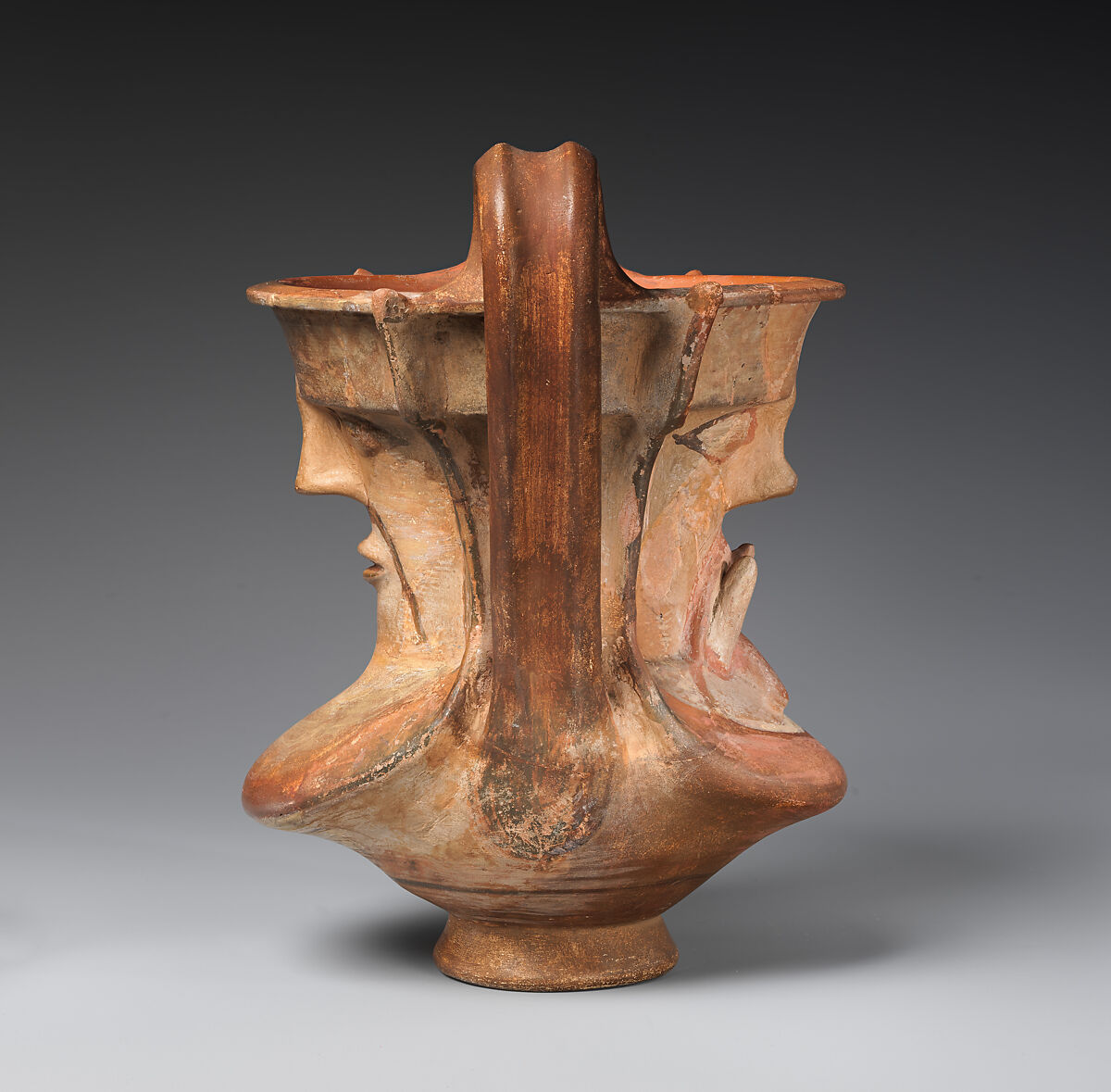 Terracotta kantharos (wine cup) with a satyr's mask on both sides, Terracotta, Lydian