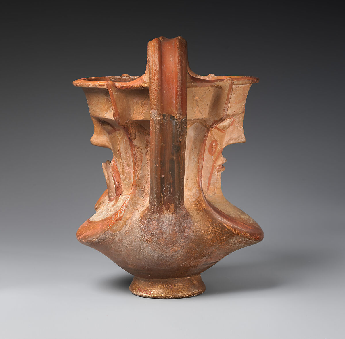 Terracotta kantharos (wine cup) with a satyr's mask on both sides, Terracotta, Lydian