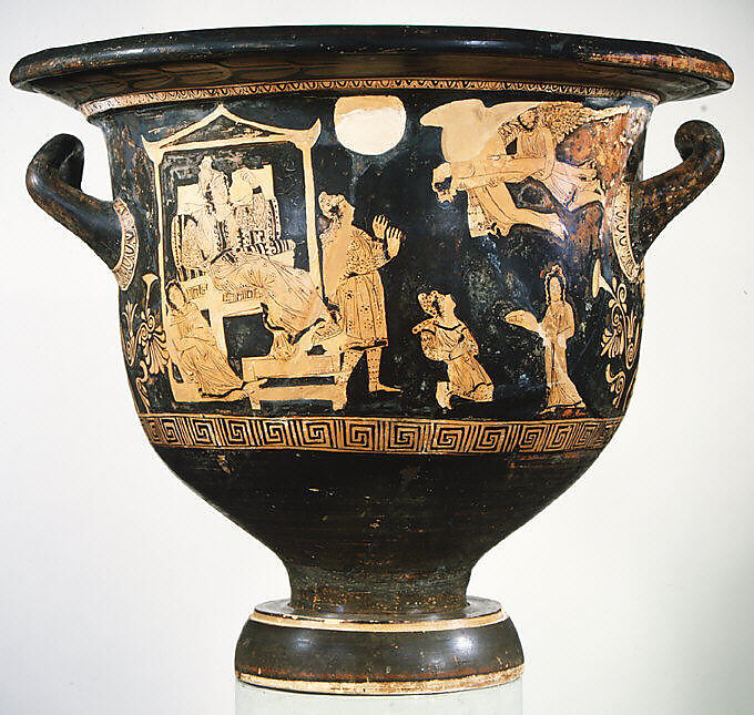 Terracotta bell-krater (mixing bowl), Attributed to the Sarpedon Painter, Terracotta, Greek, South Italian, Apulian
