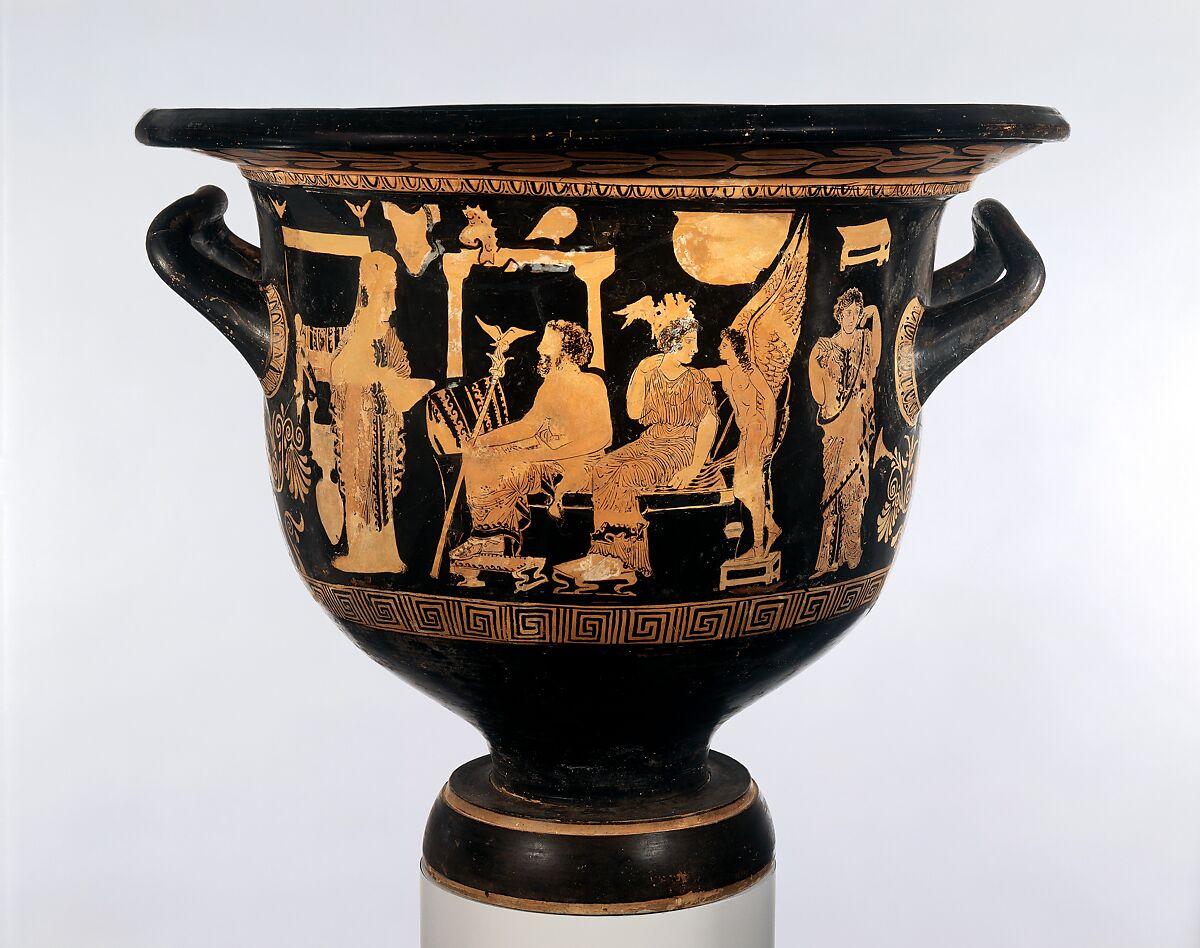 Terracotta bell-krater (mixing bowl), Attributed to the Sarpedon Painter, Terracotta, Greek, South Italian, Apulian