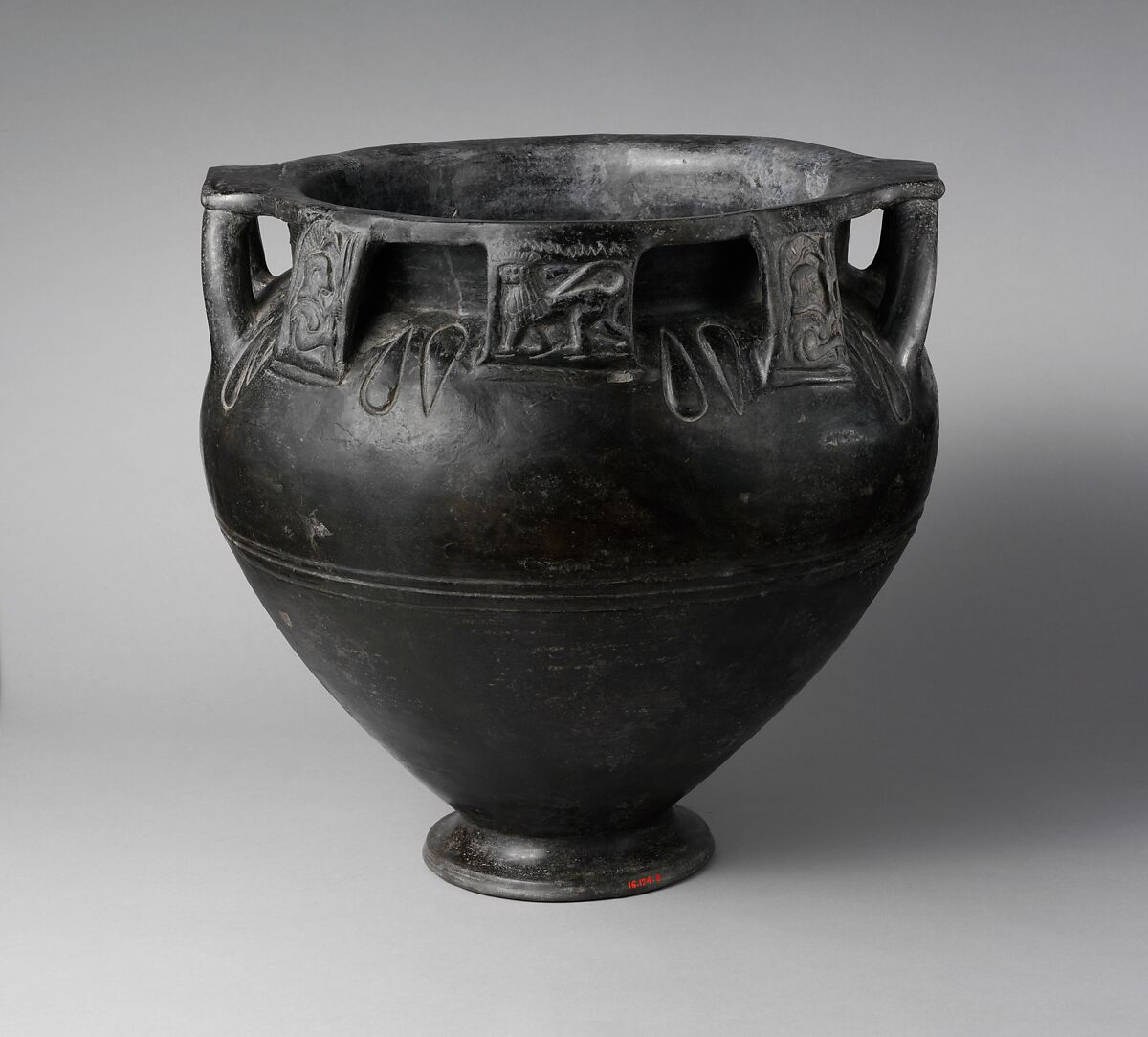 Terracotta column-krater (bowl for mixing wine and water), Terracotta, Etruscan 