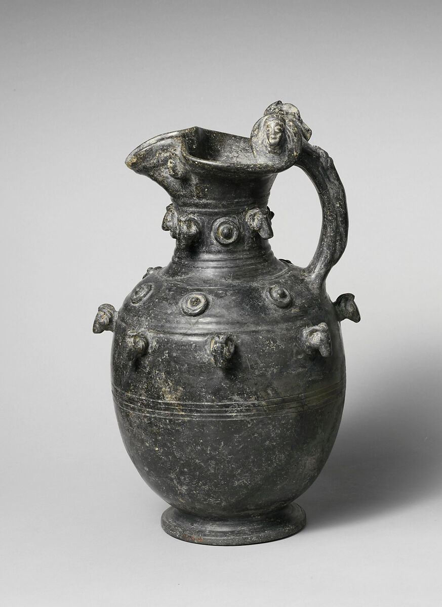 Terracotta trefoil oinochoe (jug), Terracotta, Etruscan 