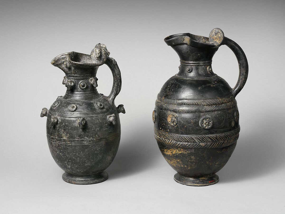 Terracotta trefoil oinochoe (jug), Terracotta, Etruscan