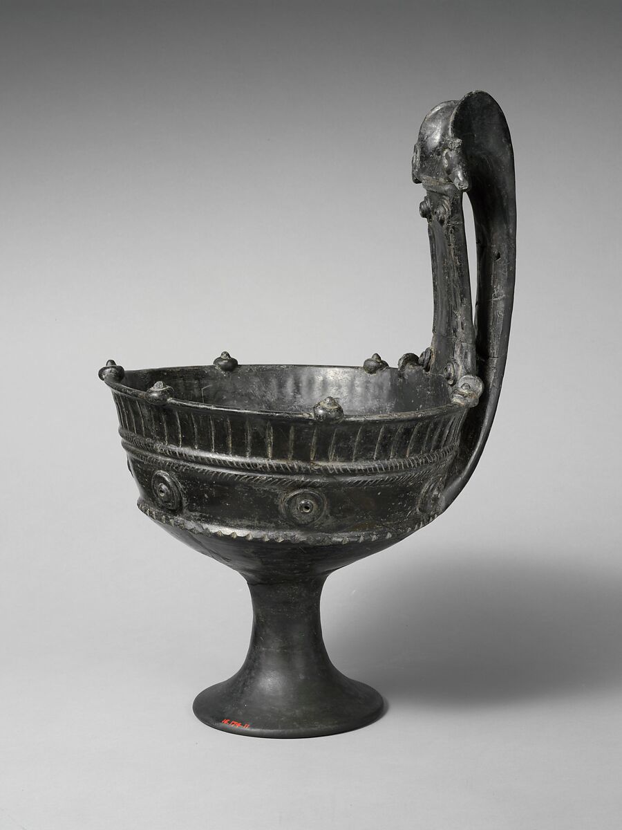 Terracotta stemmed kyathos (single-handled cup), Terracotta, Etruscan 