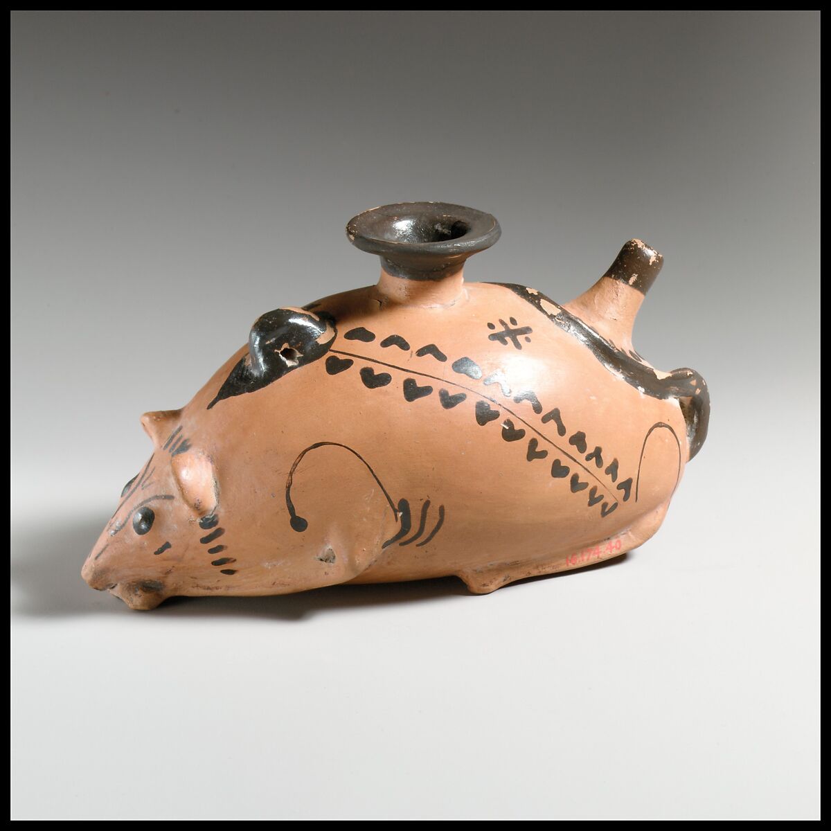 Terracotta vase in the form of a mouse, Attributed to the Randazzo Group, Terracotta, Greek, Sicilian