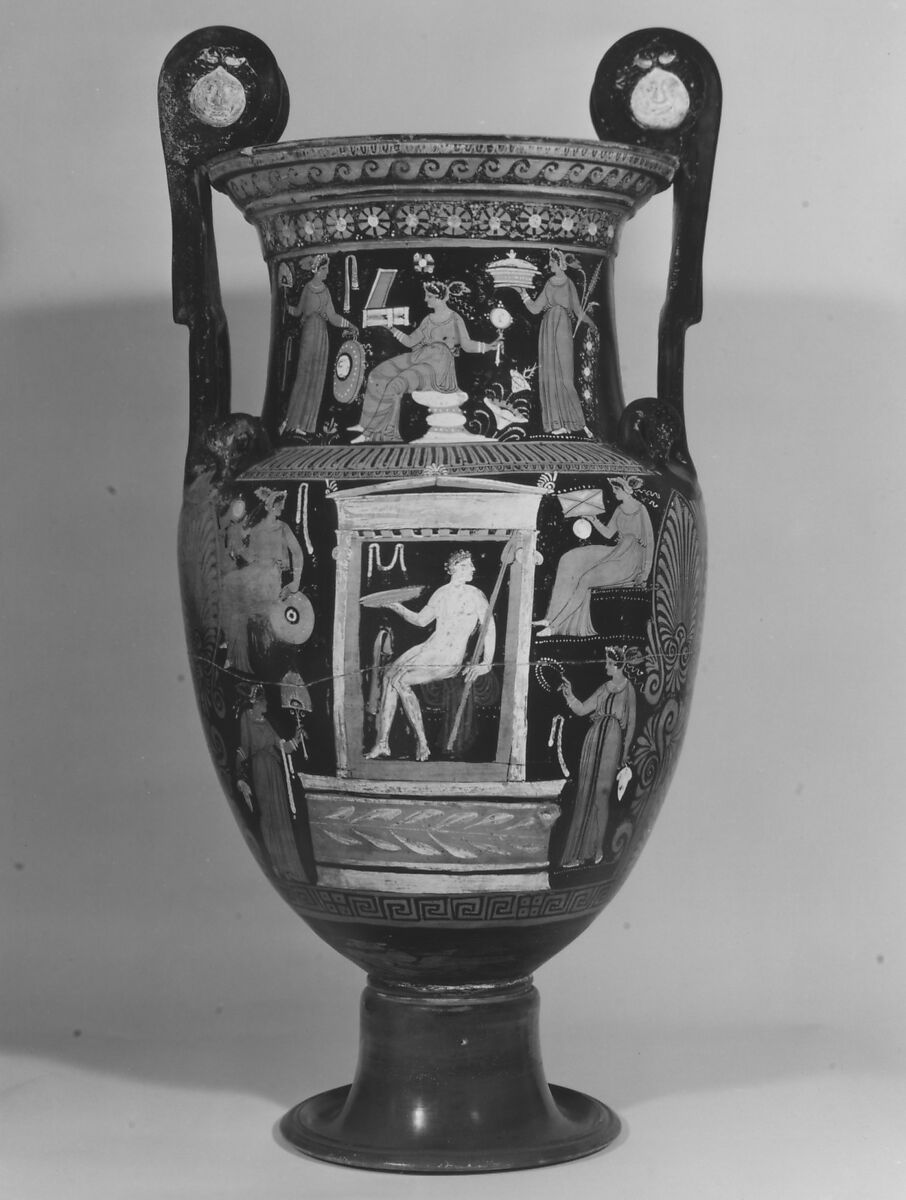 Terracotta volute-krater (mixing bowl), Attributed to the Group of New York 17.210.240, Terracotta, Greek, South Italian, Apulian