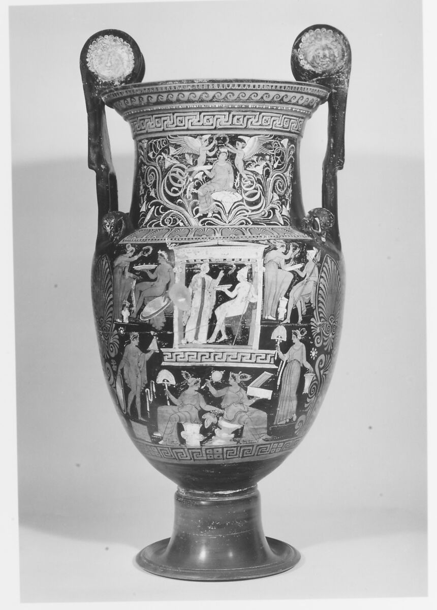 Terracotta volute-krater (mixing bowl), Attributed to the Group of New York 17.210.240, Terracotta, Greek, South Italian, Apulian 