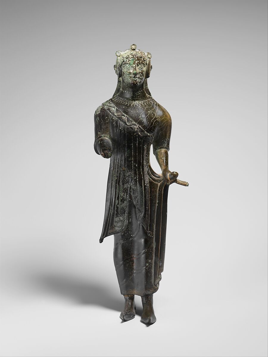 Bronze statuette of a young woman, Bronze, Etruscan 