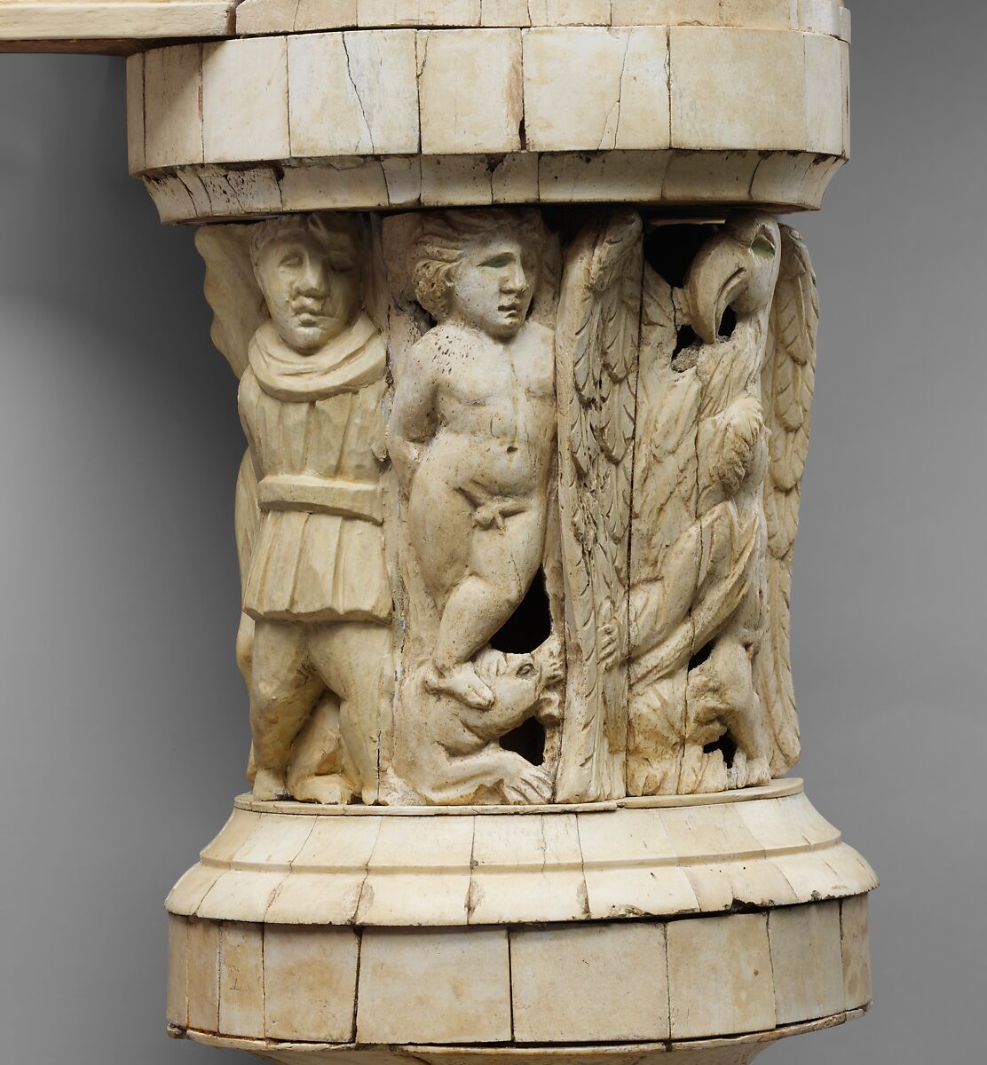 Couch and footstool with bone carvings and glass inlays, Wood, bone, glass, Roman