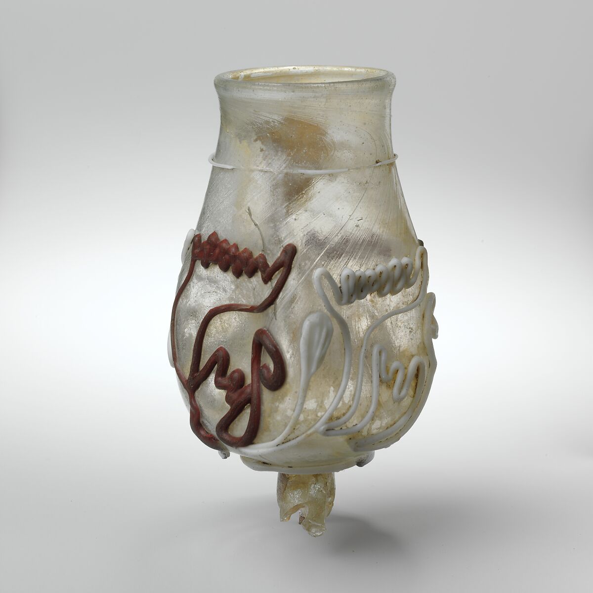 Glass goblet with snake-thread decoration, Glass, Roman 