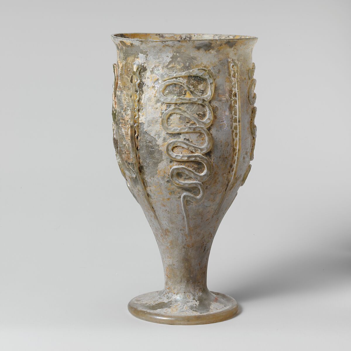 Glass beaker with snake-thread decoration, Glass, Roman, Gallia Belgica 