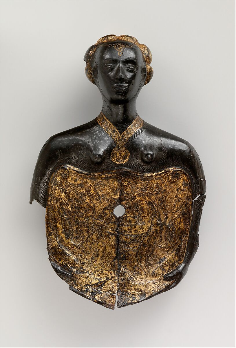 Escutcheon Plate of a Shaffron (Horse's Head Defense), Steel, gold, German, probably Augsburg 