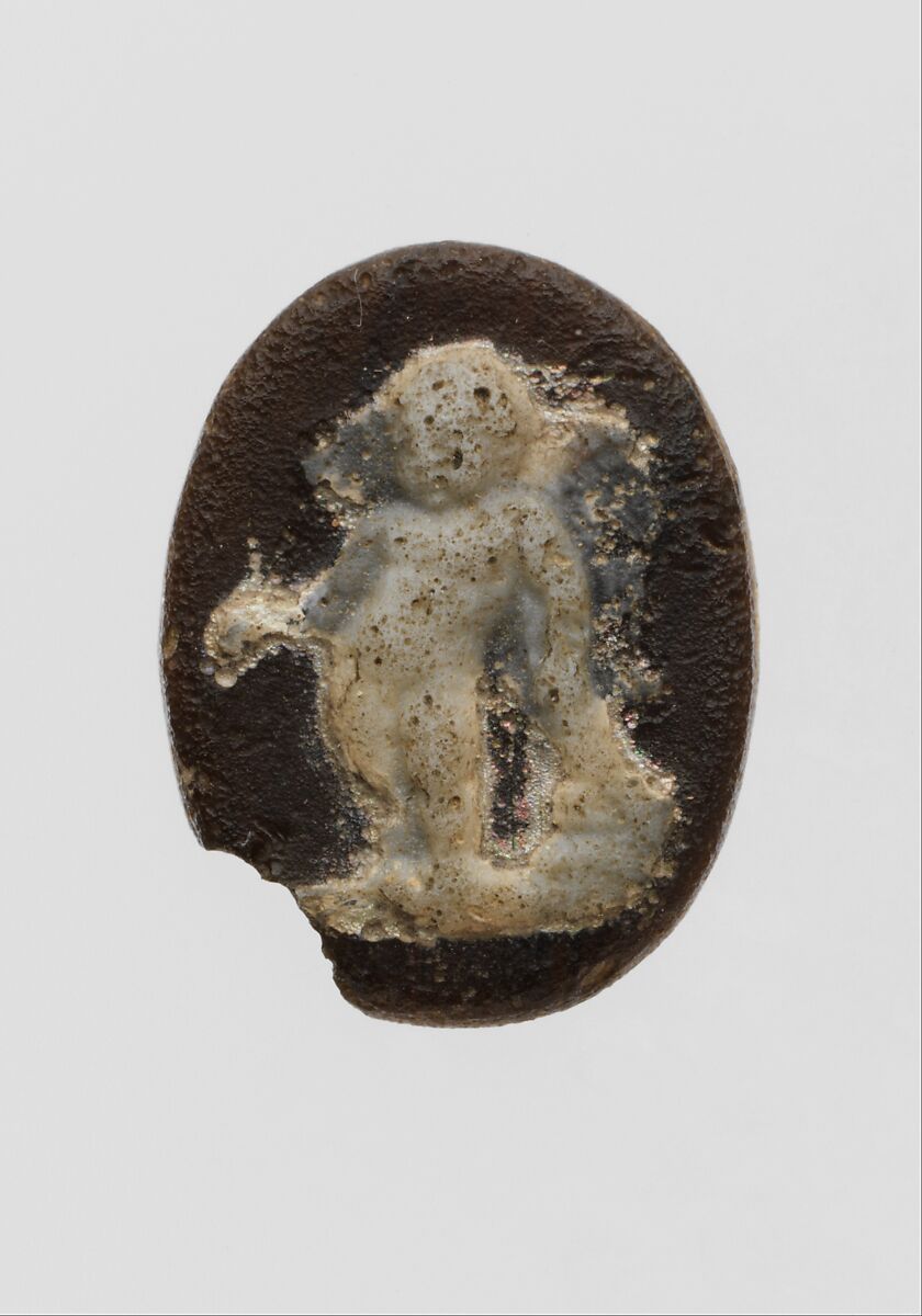 Glass cameo: Eros holding a torch, Glass, Roman 