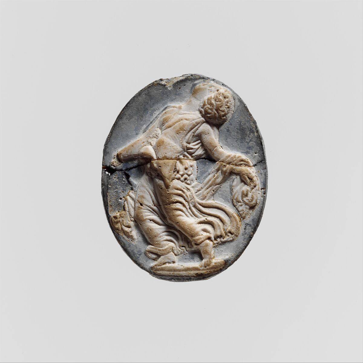 Cameo glass medallion of a maenad, Glass, Roman 