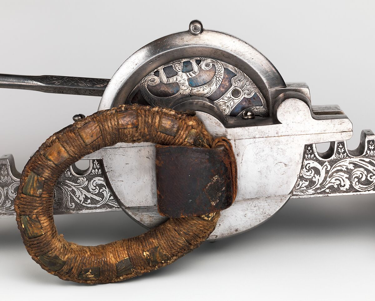 Cranequin (Crossbow Winder), Steel, horn (bovine), copper alloy, gold, hemp, leather, German, probably Nuremberg