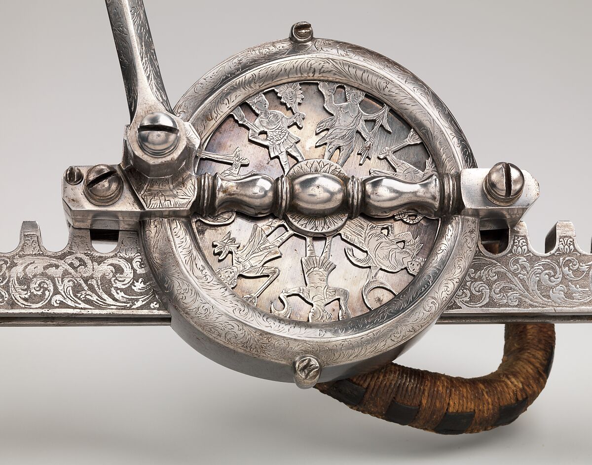 Cranequin (Crossbow Winder), Steel, horn (bovine), copper alloy, gold, hemp, leather, German, probably Nuremberg
