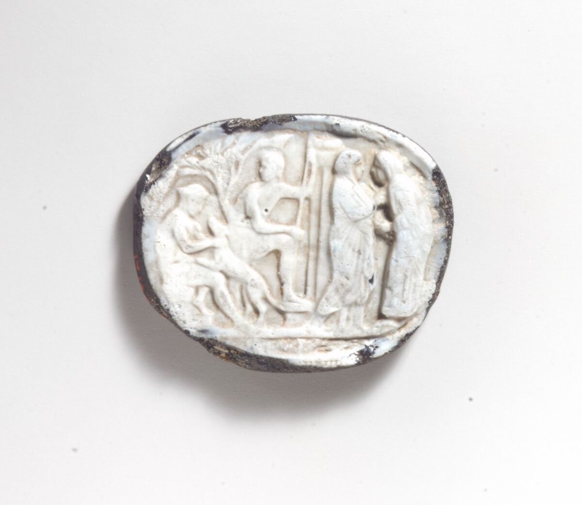 Opaque white on opaque blue glass cameo, Glass, opaque white on black, Roman