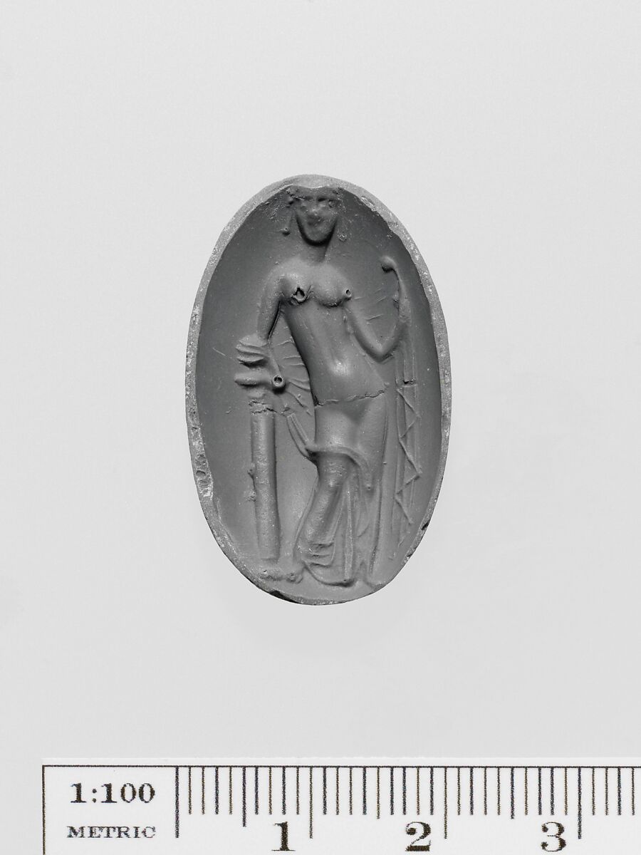 Glass oval set in a gilt bronze ring, Glass, brown, Greek