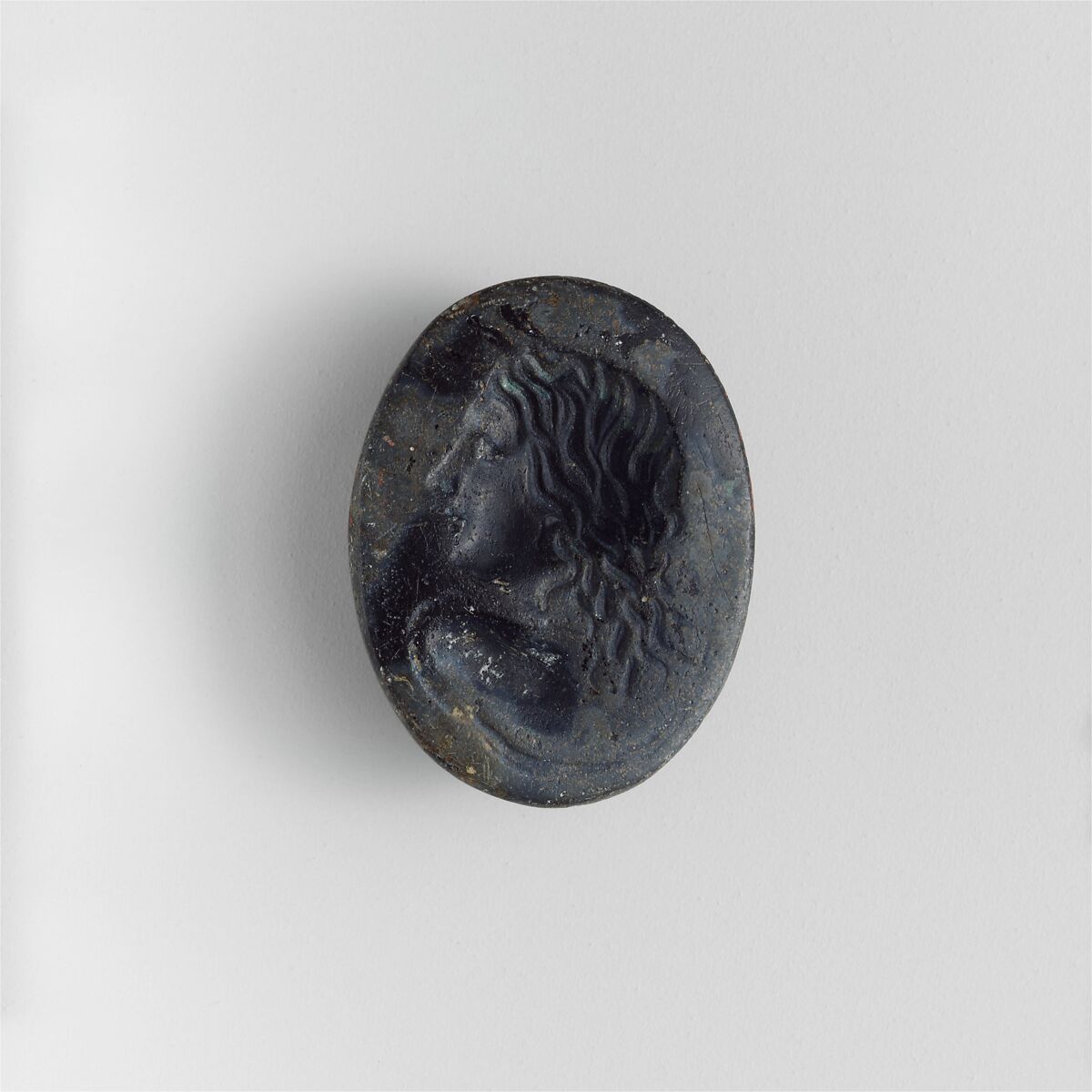 Glass ring stone, Glass, blue paste, Greek