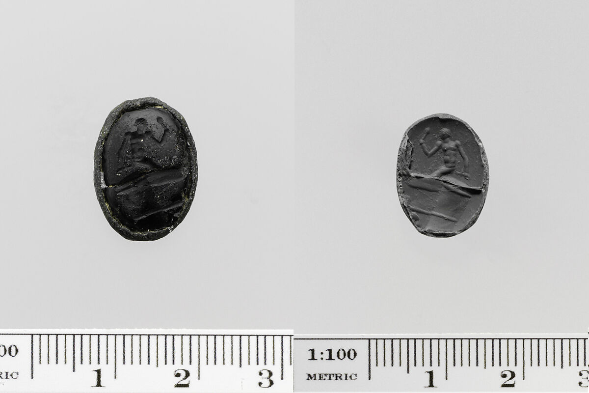 Glass ring stone, Glass, blue paste, Italic