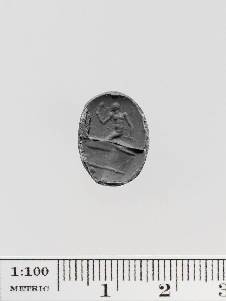 Glass ring stone, Glass, blue paste, Italic