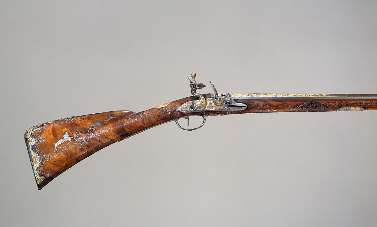 Flintlock Gun, Louis Jaley (French, Saint-Etienne 1696–1773), Steel, gold, wood, silver, French, Saint-Etienne 