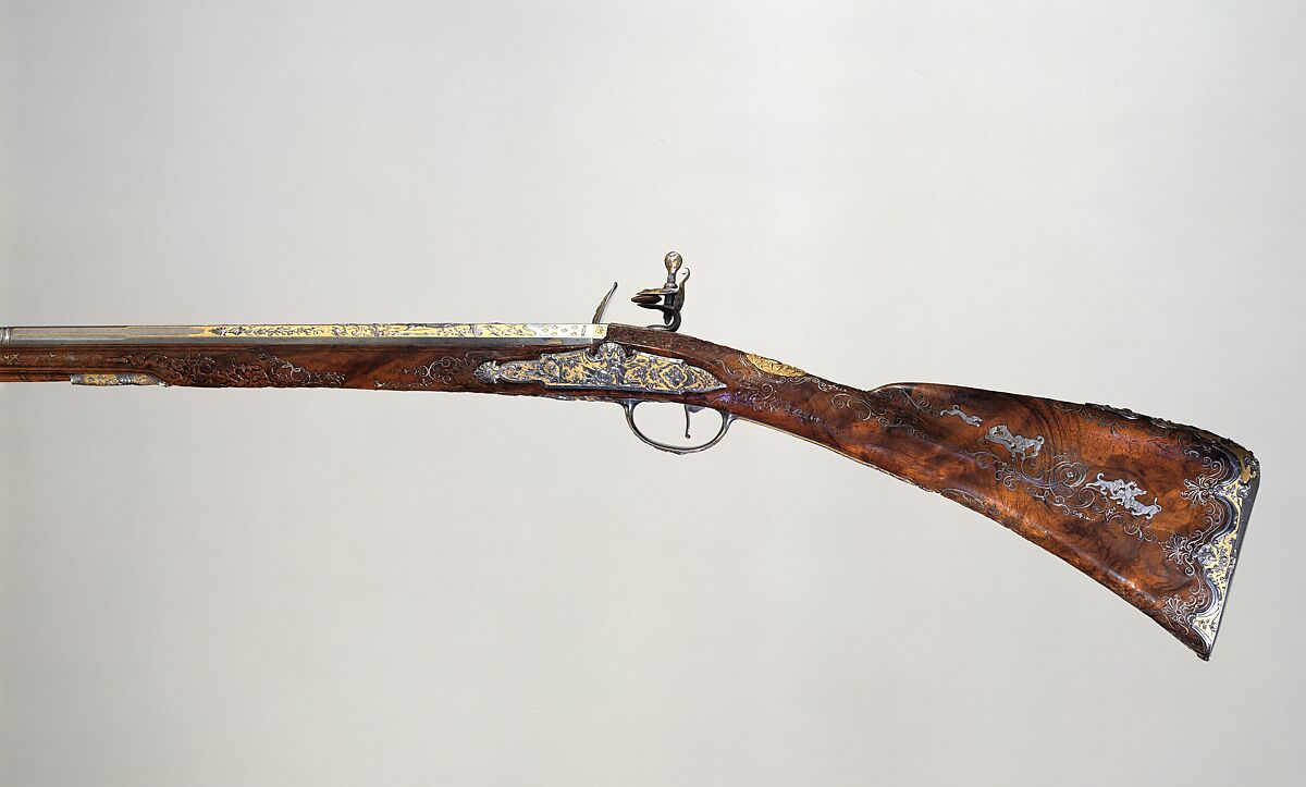 Flintlock Gun, Louis Jaley (French, Saint-Etienne 1696–1773), Steel, gold, wood, silver, French, Saint-Etienne