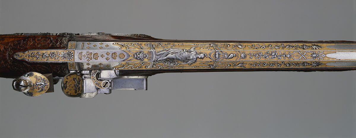 Flintlock Gun, Louis Jaley (French, Saint-Etienne 1696–1773), Steel, gold, wood, silver, French, Saint-Etienne