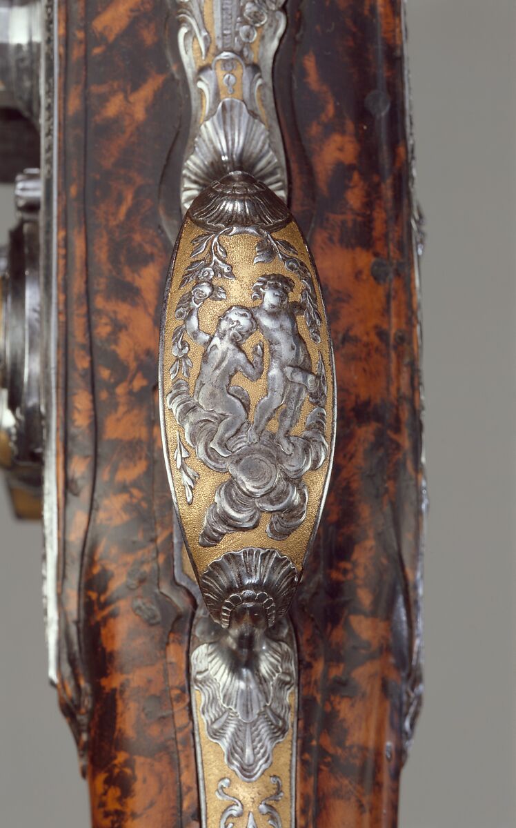 Gun with Flintlock a la moda, Gabriel de Algora (Spanish, Madrid, documented 1733–died 1761), Steel, gold, wood, Spanish, Madrid