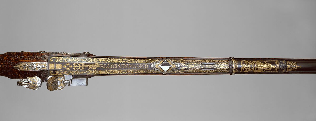 Gun with Flintlock a la moda, Gabriel de Algora (Spanish, Madrid, documented 1733–died 1761), Steel, gold, wood, Spanish, Madrid