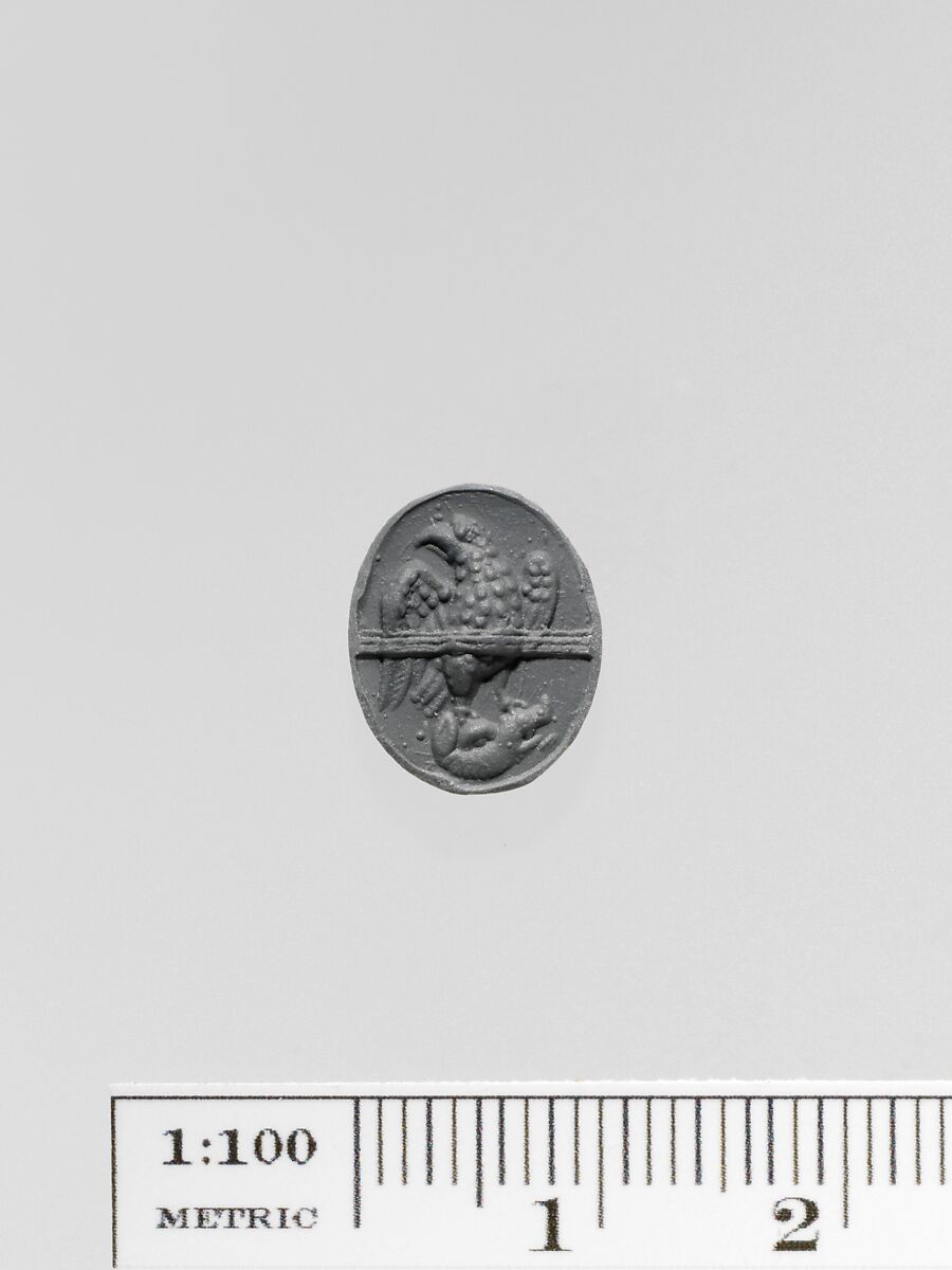 Opaque black glass ring stone with a white band, Glass, black paste, Roman