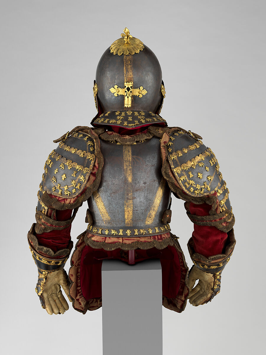 Armor of Infante Luis, Prince of Asturias (1707–1724), Signature probably refers to Jean Drouart (French, Paris, died before October 1715), Steel, gold, brass, silk, cotton, metallic yarn, paper, French, Paris